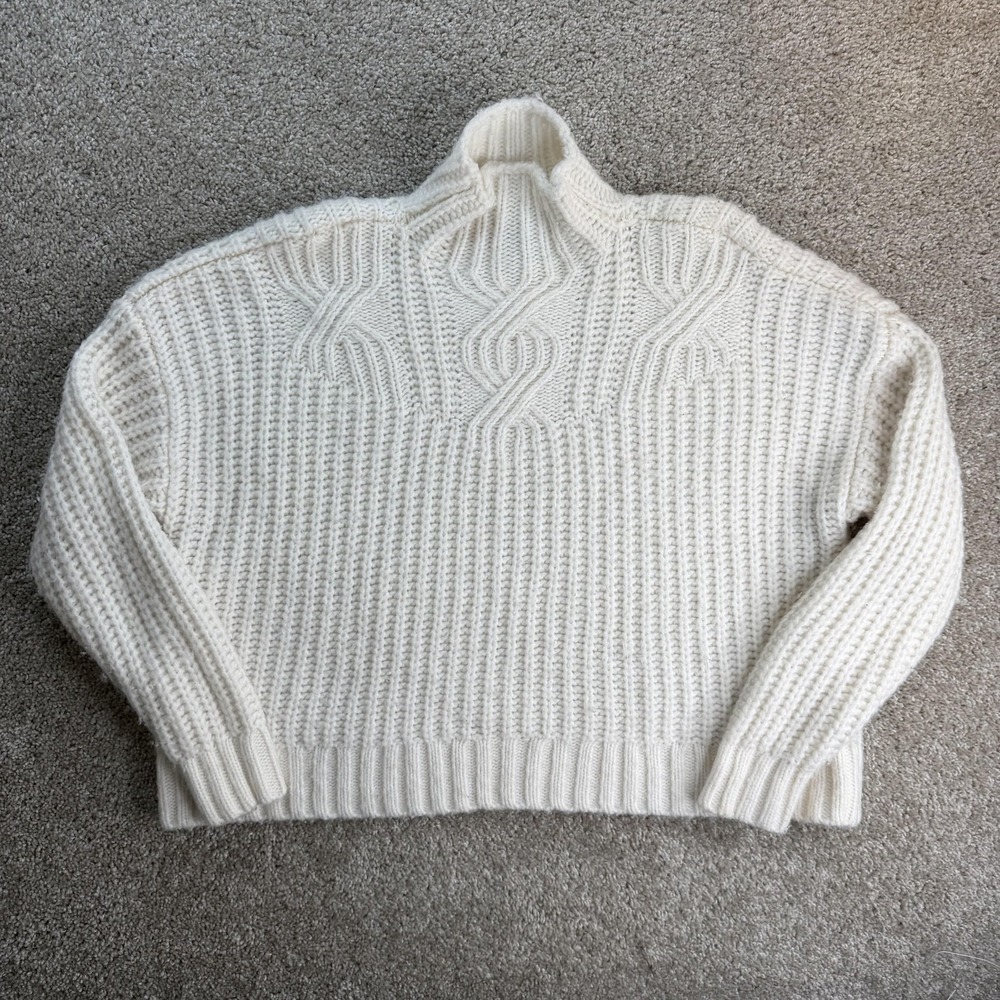 Aerie Sweater Womens M White Turtleneck Long Sleeve Chunky Cable-Knit Pullover